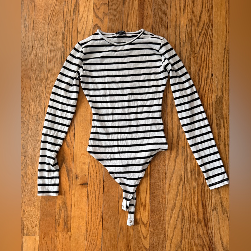 Boohoo Black and White Striped Bodysuit